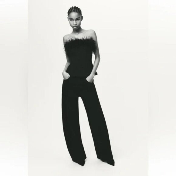 ZARA STRAPLESS FEATHER TOP - Picture 3 of 6